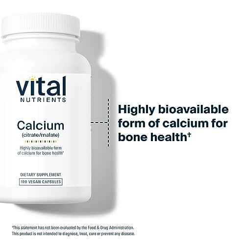 Vital Nutrients Calcium (Citrat/Malat) – Hoch bioverfügbares Calcium – 100 vegane Kapseln – 150 mg