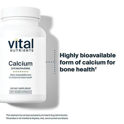 Vital Nutrients Calcium (Citrat/Malat) – Hoch bioverfügbares Calcium – 100 vegane Kapseln – 150 mg