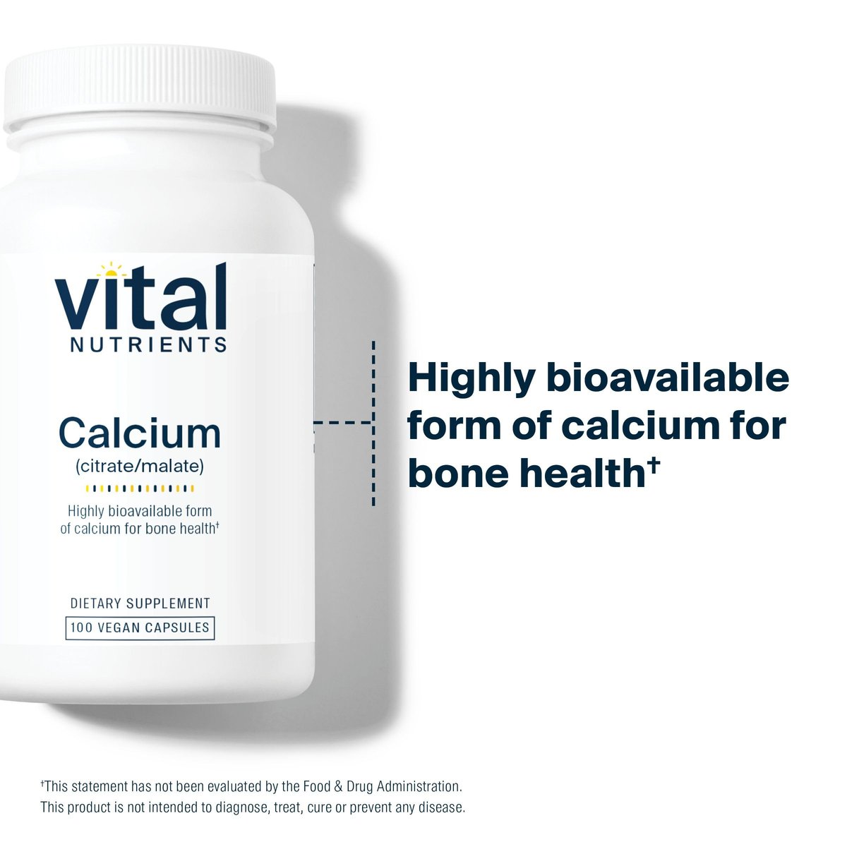 Vital Nutrients Calcium (Citrat/Malat) – Hoch bioverfügbares Calcium – 100 vegane Kapseln – 150 mg