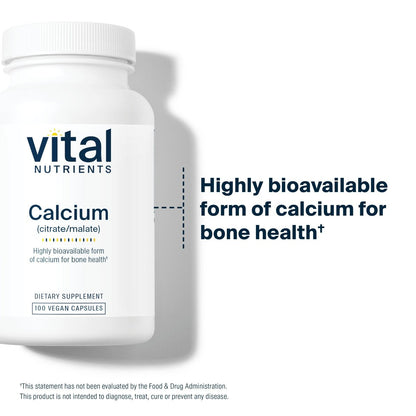 Vital Nutrients Calcium (Citrat/Malat) – Hoch bioverfügbares Calcium – 100 vegane Kapseln – 150 mg