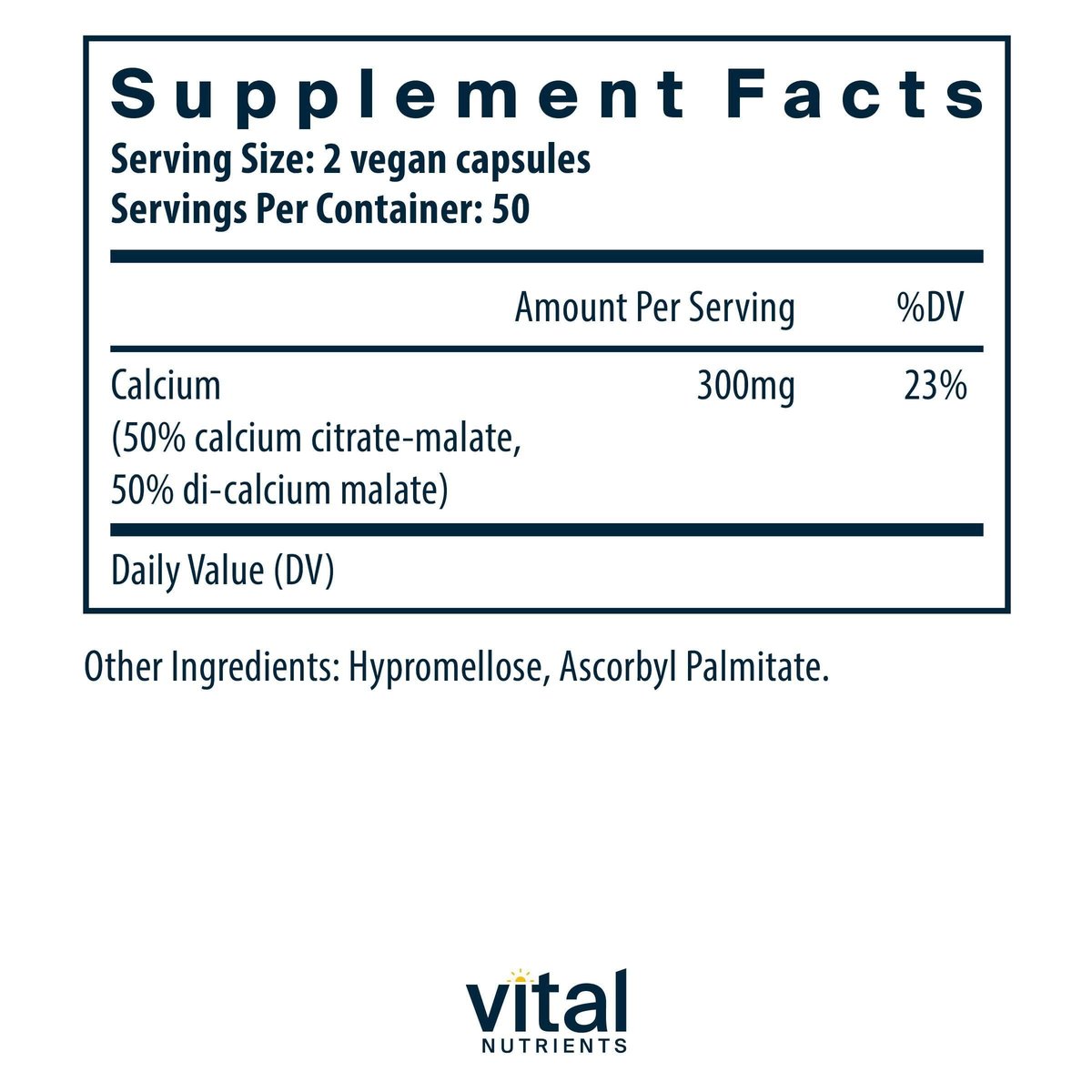 Vital Nutrients Calcium (Citrat/Malat) – Hoch bioverfügbares Calcium – 100 vegane Kapseln – 150 mg