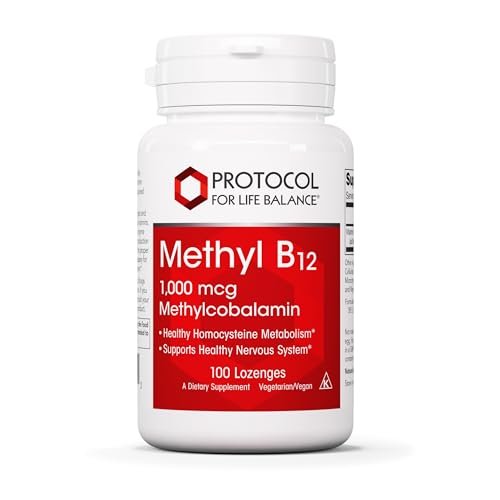 PROTOCOL FOR LIFE BALANCE Methyl B12 1.000 mcg – Vitamin B12 für Homocystein-Stoffwechsel – Unterstützt Gehirngesundheit & Nervensystem – Koscher, Halal & Vegan – 100 Lutschtabletten