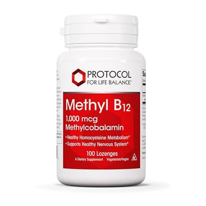 PROTOCOL FOR LIFE BALANCE Methyl B12 1.000 mcg – Vitamin B12 für Homocystein-Stoffwechsel – Unterstützt Gehirngesundheit & Nervensystem – Koscher, Halal & Vegan – 100 Lutschtabletten