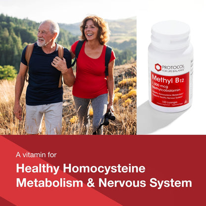 PROTOCOL FOR LIFE BALANCE Methyl B12 1.000 mcg – Vitamin B12 für Homocystein-Stoffwechsel – Unterstützt Gehirngesundheit & Nervensystem – Koscher, Halal & Vegan – 100 Lutschtabletten