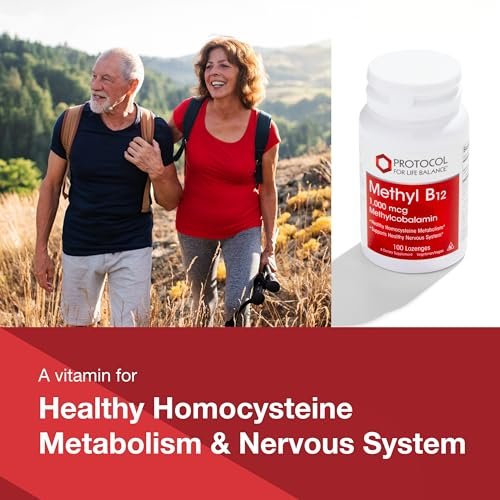 PROTOCOL FOR LIFE BALANCE Methyl B12 1.000 mcg – Vitamin B12 für Homocystein-Stoffwechsel – Unterstützt Gehirngesundheit & Nervensystem – Koscher, Halal & Vegan – 100 Lutschtabletten