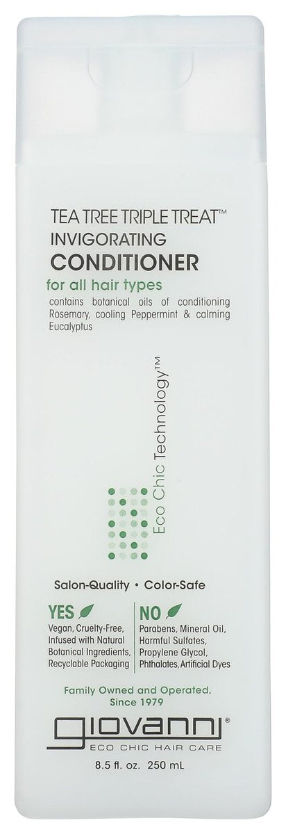 GIOVANNI Tea Tree Triple Treat Belebender Conditioner, 8,5 oz – Kühlende Pfefferminze, Eukalyptus, Rosmarin, hilft bei trockener, schuppiger Kopfhaut, lauryl- und laurethsulfatfrei, parabenfrei