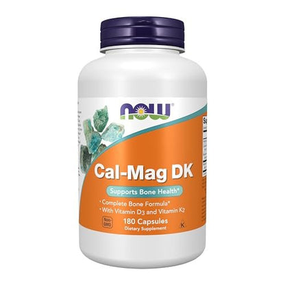 NOW Foods Cal-Mag DK mit Vitamin D-3 und Vitamin K-2, 180 Kapseln – Kalzium- und Magnesiumpräparat für starke Knochen*