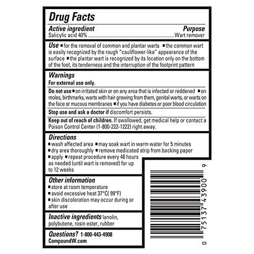 Compound W Maximum Strength Ein-Schritt Warzenentferner Streifen mit Salicylsäure, wasserdichte Warzenpflaster, 14 Stück, Packung mit 2
