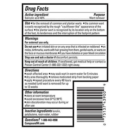 Compound W Maximum Strength Ein-Schritt Warzenentferner Streifen mit Salicylsäure, wasserdichte Warzenpflaster, 14 Stück, Packung mit 2