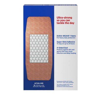 BAND-AID Tough Strips Pflaster – Extra Large, 10 Stück, strapazierfähige Stoffpflaster für zuverlässigen Schutz und Komfort bei Schnitt- und Schürfwunden