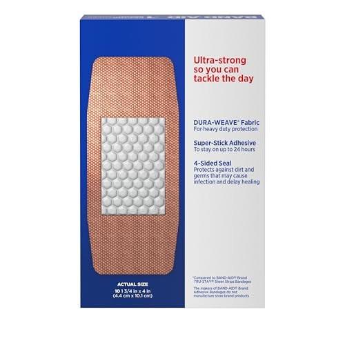 BAND-AID Tough Strips Pflaster – Extra Large, 10 Stück, strapazierfähige Stoffpflaster für zuverlässigen Schutz und Komfort bei Schnitt- und Schürfwunden