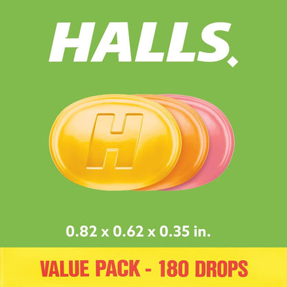 HALLS Defense Assorted Citrus Vitamin C Drops, 180er Pack – Immunstärkende Lutschbonbons mit Vitamin C