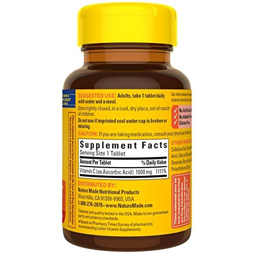 Nature Made Vitamin C 1000 mg Zeitfreisetzungstabletten mit Hagebutten, 60 Stück zur Unterstützung des Immunsystems