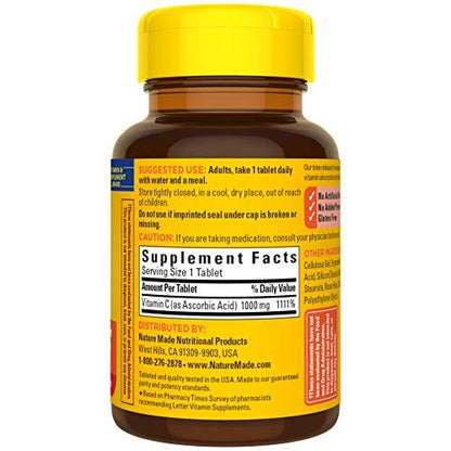 Nature Made Vitamin C 1000 mg Zeitfreisetzungstabletten mit Hagebutten, 60 Stück zur Unterstützung des Immunsystems