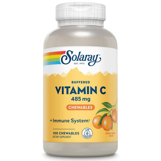 SOLARAY Kaubare Vitamin C mit Hagebutte und Acerola-Kirsche - Gepuffertes Vitamin C für sanfte Verdauung - Immununterstützung - Natürlicher Orangen-Geschmack, 60-Tage-Garantie, 100 Portionen, 100 Kautabletten