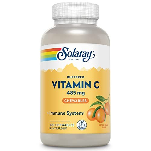 SOLARAY Kaubare Vitamin C mit Hagebutte und Acerola-Kirsche - Gepuffertes Vitamin C für sanfte Verdauung - Immununterstützung - Natürlicher Orangen-Geschmack, 60-Tage-Garantie, 100 Portionen, 100 Kautabletten