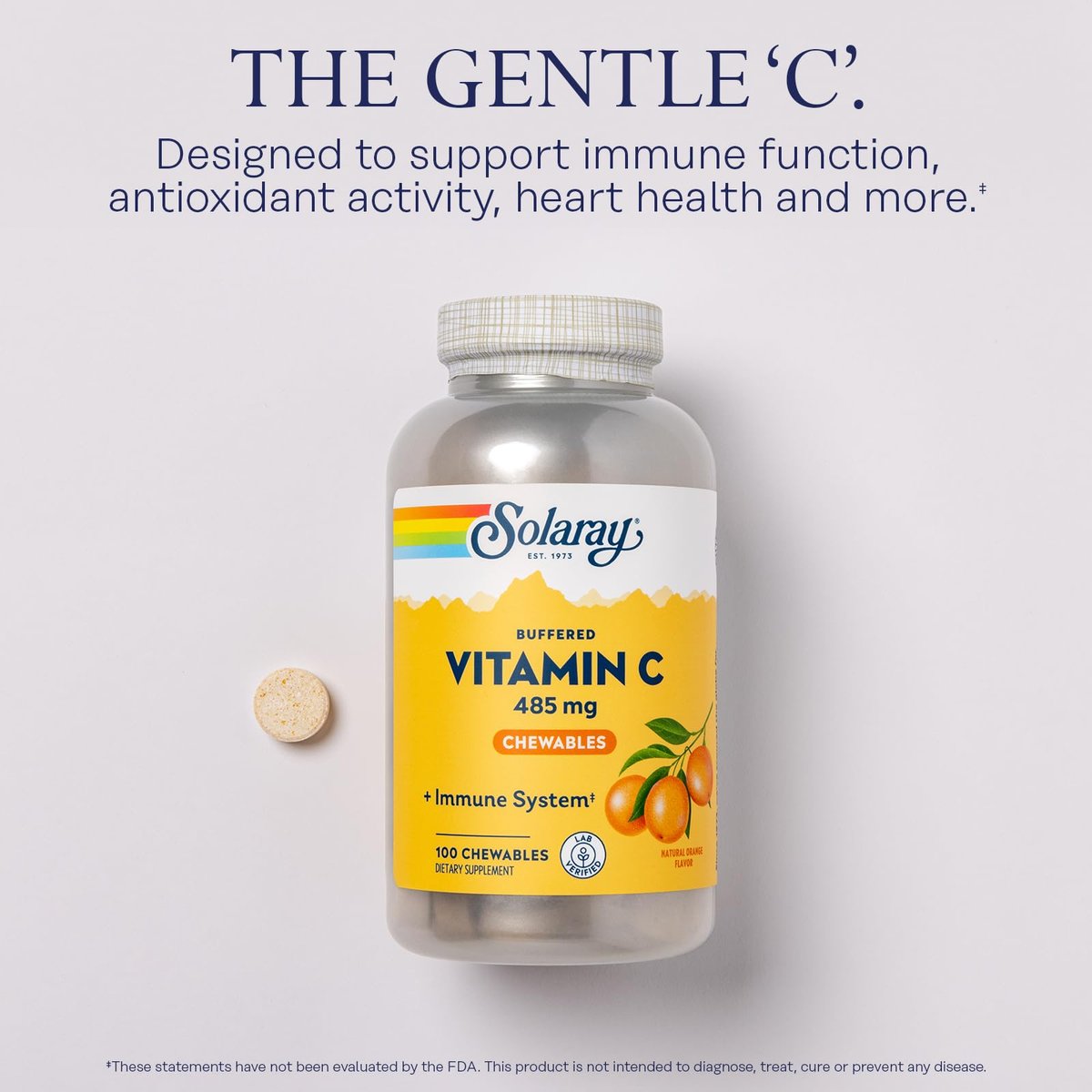 SOLARAY Kaubare Vitamin C mit Hagebutte und Acerola-Kirsche - Gepuffertes Vitamin C für sanfte Verdauung - Immununterstützung - Natürlicher Orangen-Geschmack, 60-Tage-Garantie, 100 Portionen, 100 Kautabletten