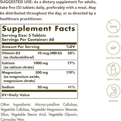 Solgar Calcium Magnesium mit Vitamin D3, 300 Tabletten – Fördert gesunde Knochen, unterstützt Nerven- und Muskelfunktion – Hoch absorbierbare Form – Non-GMO und glutenfrei – 60 Portionen