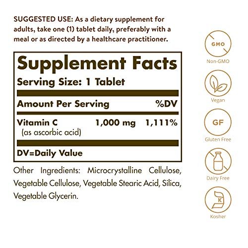 Solgar Vitamin C 1000 mg, 90 Tabletten – Antioxidans & Immununterstützung, gesunde Haut & Gelenke – mit Bioflavonoiden – Non-GMO, vegan, glutenfrei, koscher – 90 Portionen