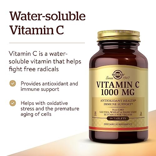Solgar Vitamin C 1000 mg, 90 Tabletten – Antioxidans & Immununterstützung, gesunde Haut & Gelenke – mit Bioflavonoiden – Non-GMO, vegan, glutenfrei, koscher – 90 Portionen