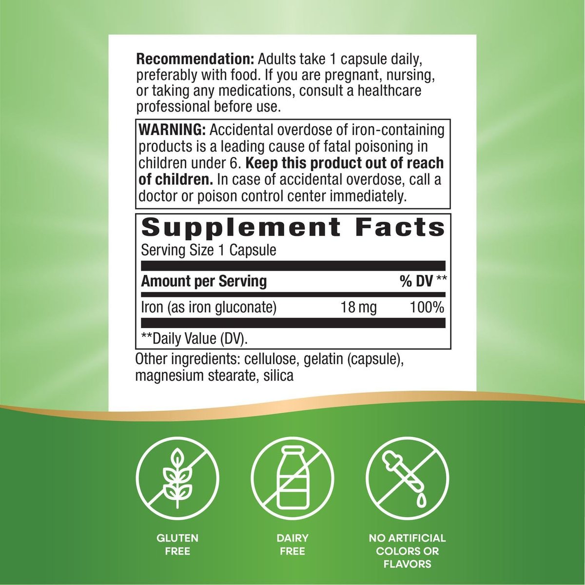 Nature's Way Eisen 18 mg aus Eisengluconat – 100 Kapseln zur Unterstützung gesunder roter Blutkörperchen*