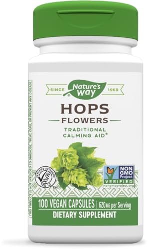 Nature's Way Hopfenblüten – Traditionelles Beruhigungsmittel* – 620 mg Hopfenblüten pro 2-Kapsel-Portion – Pflanzliches Nahrungsergänzungsmittel – Vegan, glutenfrei & laktosefrei – 100 Kapseln