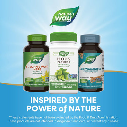 Nature's Way Hopfenblüten – Traditionelles Beruhigungsmittel* – 620 mg Hopfenblüten pro 2-Kapsel-Portion – Pflanzliches Nahrungsergänzungsmittel – Vegan, glutenfrei & laktosefrei – 100 Kapseln