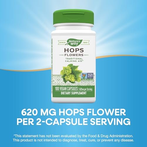 Nature's Way Hopfenblüten – Traditionelles Beruhigungsmittel* – 620 mg Hopfenblüten pro 2-Kapsel-Portion – Pflanzliches Nahrungsergänzungsmittel – Vegan, glutenfrei & laktosefrei – 100 Kapseln