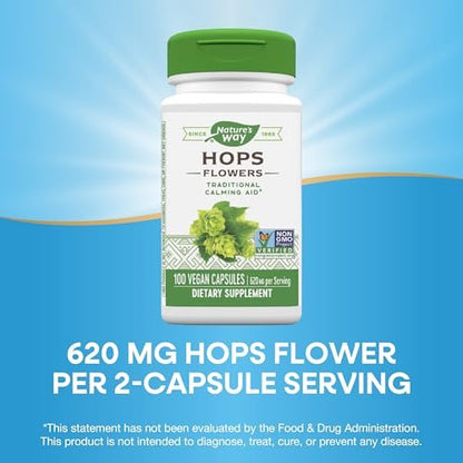 Nature's Way Hopfenblüten – Traditionelles Beruhigungsmittel* – 620 mg Hopfenblüten pro 2-Kapsel-Portion – Pflanzliches Nahrungsergänzungsmittel – Vegan, glutenfrei & laktosefrei – 100 Kapseln