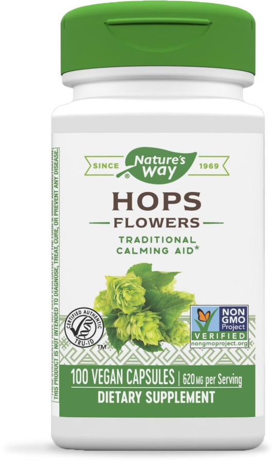 Nature's Way Hopfenblüten – Traditionelles Beruhigungsmittel* – 620 mg Hopfenblüten pro 2-Kapsel-Portion – Pflanzliches Nahrungsergänzungsmittel – Vegan, glutenfrei & laktosefrei – 100 Kapseln