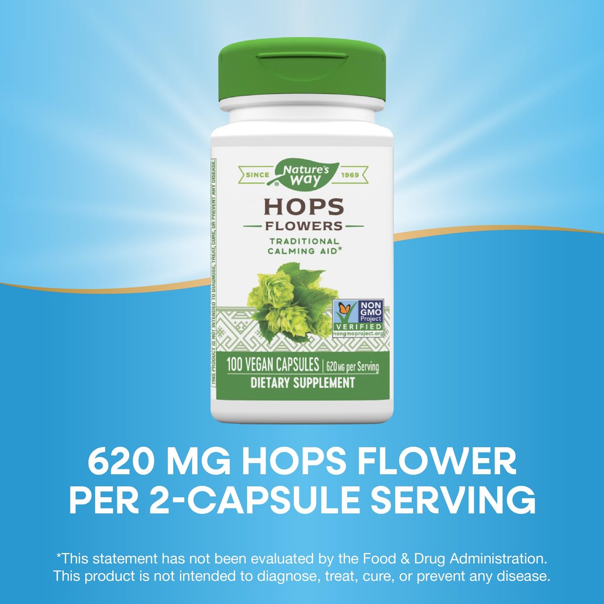 Nature's Way Hopfenblüten – Traditionelles Beruhigungsmittel* – 620 mg Hopfenblüten pro 2-Kapsel-Portion – Pflanzliches Nahrungsergänzungsmittel – Vegan, glutenfrei & laktosefrei – 100 Kapseln