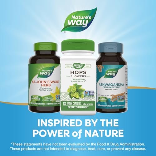 Nature's Way Hopfenblüten – Traditionelles Beruhigungsmittel* – 620 mg Hopfenblüten pro 2-Kapsel-Portion – Pflanzliches Nahrungsergänzungsmittel – Vegan, glutenfrei & laktosefrei – 100 Kapseln
