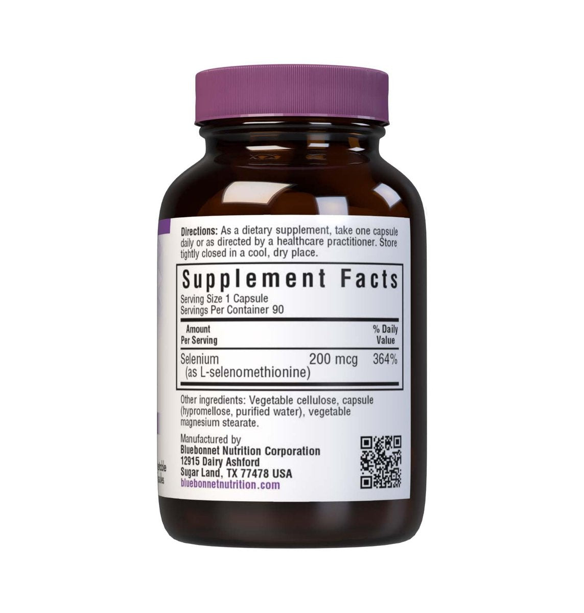Bluebonnet Selen 200 µg Kapseln (L-Selenomethionin) - Starke antioxidative Unterstützung - Aminosäurekomplex Selenpräparat für Frauen & Männer - Vegan, Nicht-GVO, Glutenfrei - 90 pflanzliche Kapseln