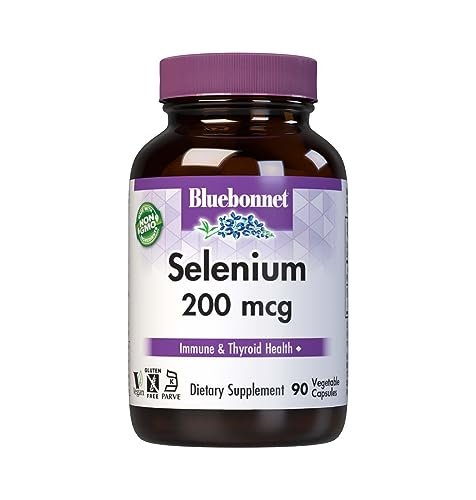 Bluebonnet Selen 200 µg Kapseln (L-Selenomethionin) - Starke antioxidative Unterstützung - Aminosäurekomplex Selenpräparat für Frauen & Männer - Vegan, Nicht-GVO, Glutenfrei - 90 pflanzliche Kapseln