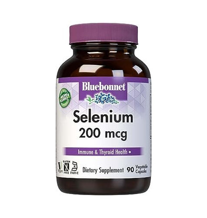 Bluebonnet Selen 200 µg Kapseln (L-Selenomethionin) - Starke antioxidative Unterstützung - Aminosäurekomplex Selenpräparat für Frauen & Männer - Vegan, Nicht-GVO, Glutenfrei - 90 pflanzliche Kapseln