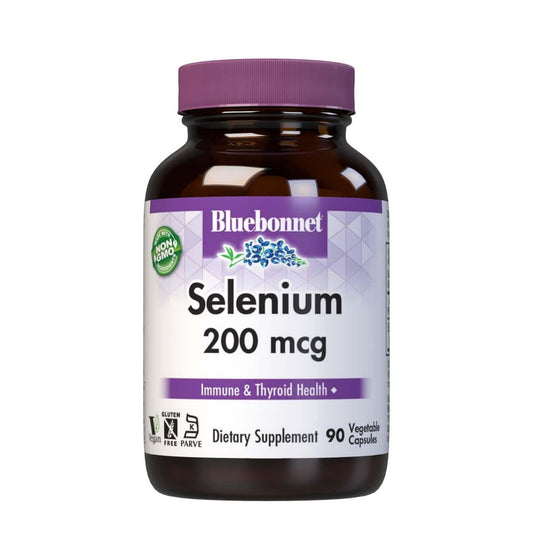 Bluebonnet Selen 200 µg Kapseln (L-Selenomethionin) - Starke antioxidative Unterstützung - Aminosäurekomplex Selenpräparat für Frauen & Männer - Vegan, Nicht-GVO, Glutenfrei - 90 pflanzliche Kapseln