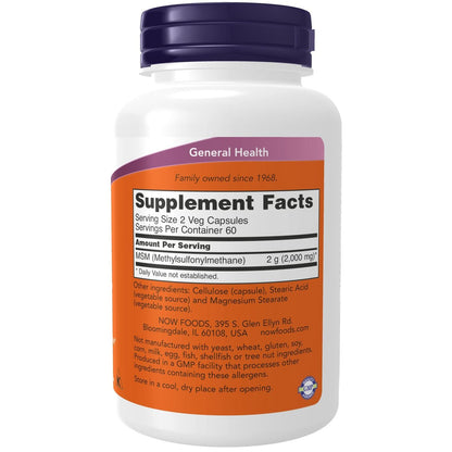 NOW Foods MSM (Methylsulfonylmethan) 1.000 mg, Gelenkgesundheit*, 120 vegane Kapseln