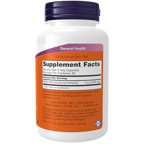 NOW Foods MSM (Methylsulfonylmethan) 1.000 mg, Gelenkgesundheit*, 120 vegane Kapseln