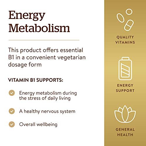 Solgar Vitamin B1 (Thiamin) 500 mg, 100 Tabletten - Energie-Stoffwechsel, gesundes Nervensystem, allgemeines Wohlbefinden - Hochpotenz - Nicht-GVO, vegan, glutenfrei, laktosefrei - 100 Portionen