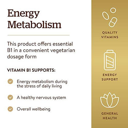 Solgar Vitamin B1 (Thiamin) 500 mg, 100 Tabletten - Energie-Stoffwechsel, gesundes Nervensystem, allgemeines Wohlbefinden - Hochpotenz - Nicht-GVO, vegan, glutenfrei, laktosefrei - 100 Portionen