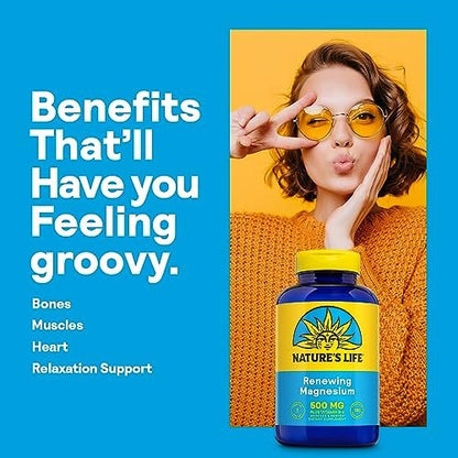 Nature's Life Renewing Magnesium 500 mg mit Vitamin B-6 – Unterstützung für Muskeln und Nerven – Laborgeprüft (180 Portionen, 180 VegCaps)