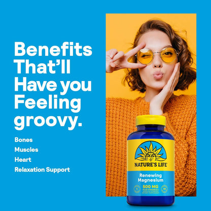 Nature's Life Renewing Magnesium 500 mg mit Vitamin B-6 – Unterstützung für Muskeln und Nerven – Laborgeprüft (180 Portionen, 180 VegCaps)