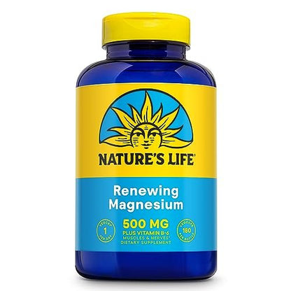 Nature's Life Renewing Magnesium 500 mg mit Vitamin B-6 – Unterstützung für Muskeln und Nerven – Laborgeprüft (180 Portionen, 180 VegCaps)