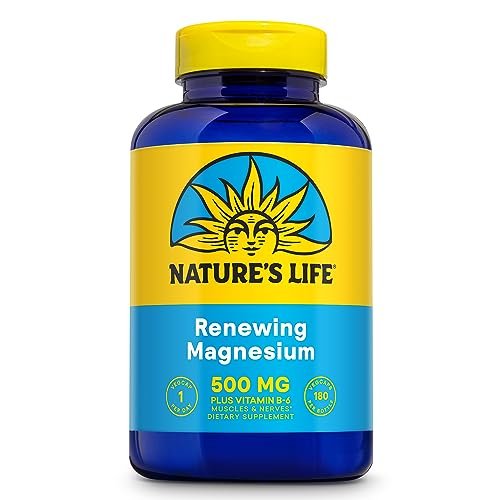 Nature's Life Renewing Magnesium 500 mg mit Vitamin B-6 – Unterstützung für Muskeln und Nerven – Laborgeprüft (180 Portionen, 180 VegCaps)