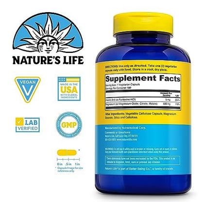 Nature's Life Renewing Magnesium 500 mg mit Vitamin B-6 – Unterstützung für Muskeln und Nerven – Laborgeprüft (180 Portionen, 180 VegCaps)