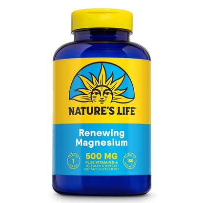 Nature's Life Renewing Magnesium 500 mg mit Vitamin B-6 – Unterstützung für Muskeln und Nerven – Laborgeprüft (180 Portionen, 180 VegCaps)