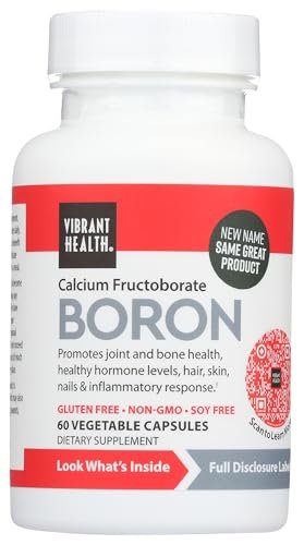 Vibrant Health Super Natural Boron – Unterstützung für gesunde Gelenke, Hormonspiegel und Bindegewebe mit Calciumfructoborat und Brokkolipulver, glutenfrei, vegetarisch, nicht gentechnisch verändert, 60 Kapseln