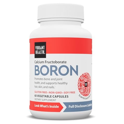Vibrant Health Super Natural Boron – Unterstützung für gesunde Gelenke, Hormonspiegel und Bindegewebe mit Calciumfructoborat und Brokkolipulver, glutenfrei, vegetarisch, nicht gentechnisch verändert, 60 Kapseln