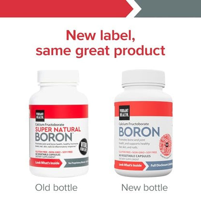 Vibrant Health Super Natural Boron – Unterstützung für gesunde Gelenke, Hormonspiegel und Bindegewebe mit Calciumfructoborat und Brokkolipulver, glutenfrei, vegetarisch, nicht gentechnisch verändert, 60 Kapseln