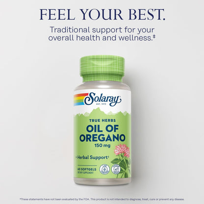 Solaray Oreganoöl Softgels – Hochreines Extrakt, 150 mg pro Kapsel, 60 vegane Softgels